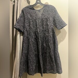 STAUD Black Eyelet Broderie Midi Dress